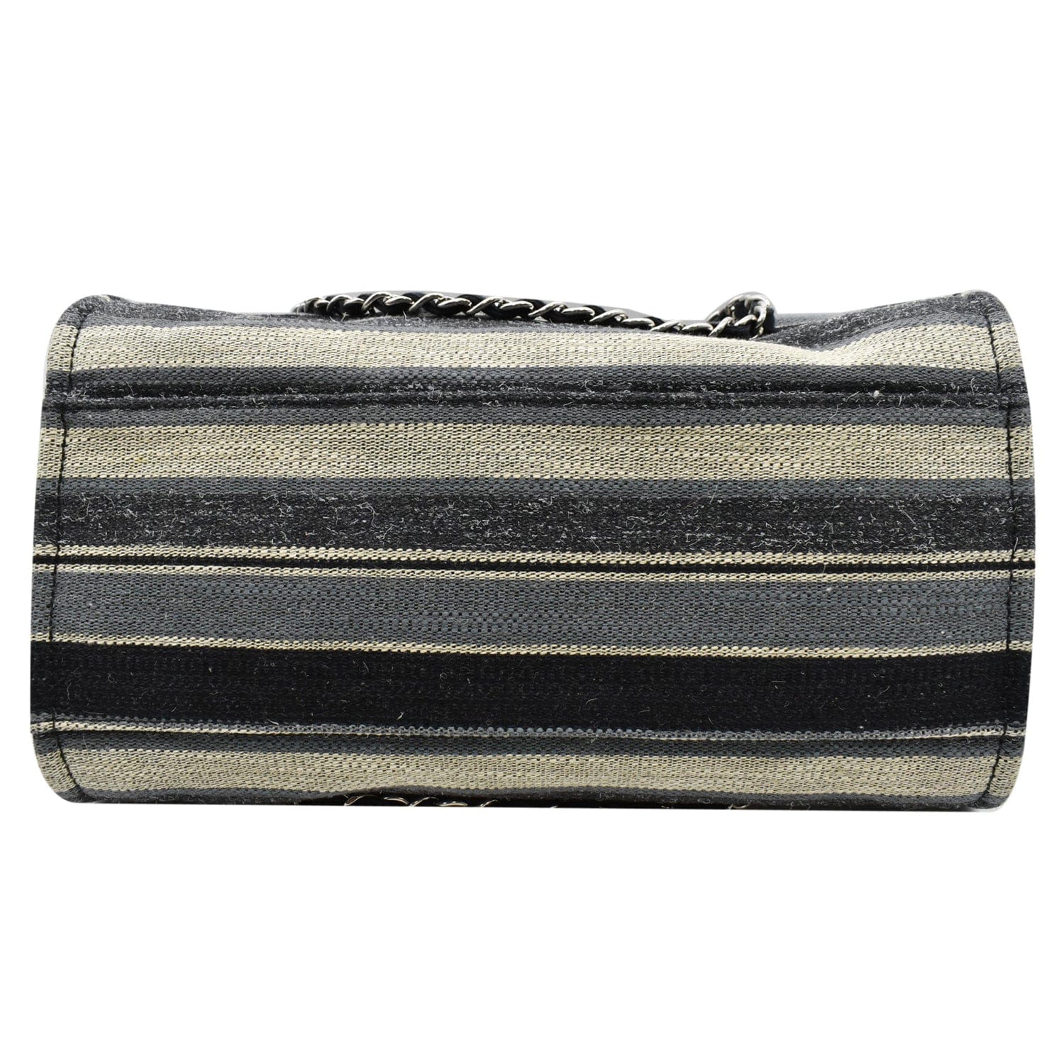 Chanel Deauville Medium Striped Tweed Canvas Tote Bag Black/Grey