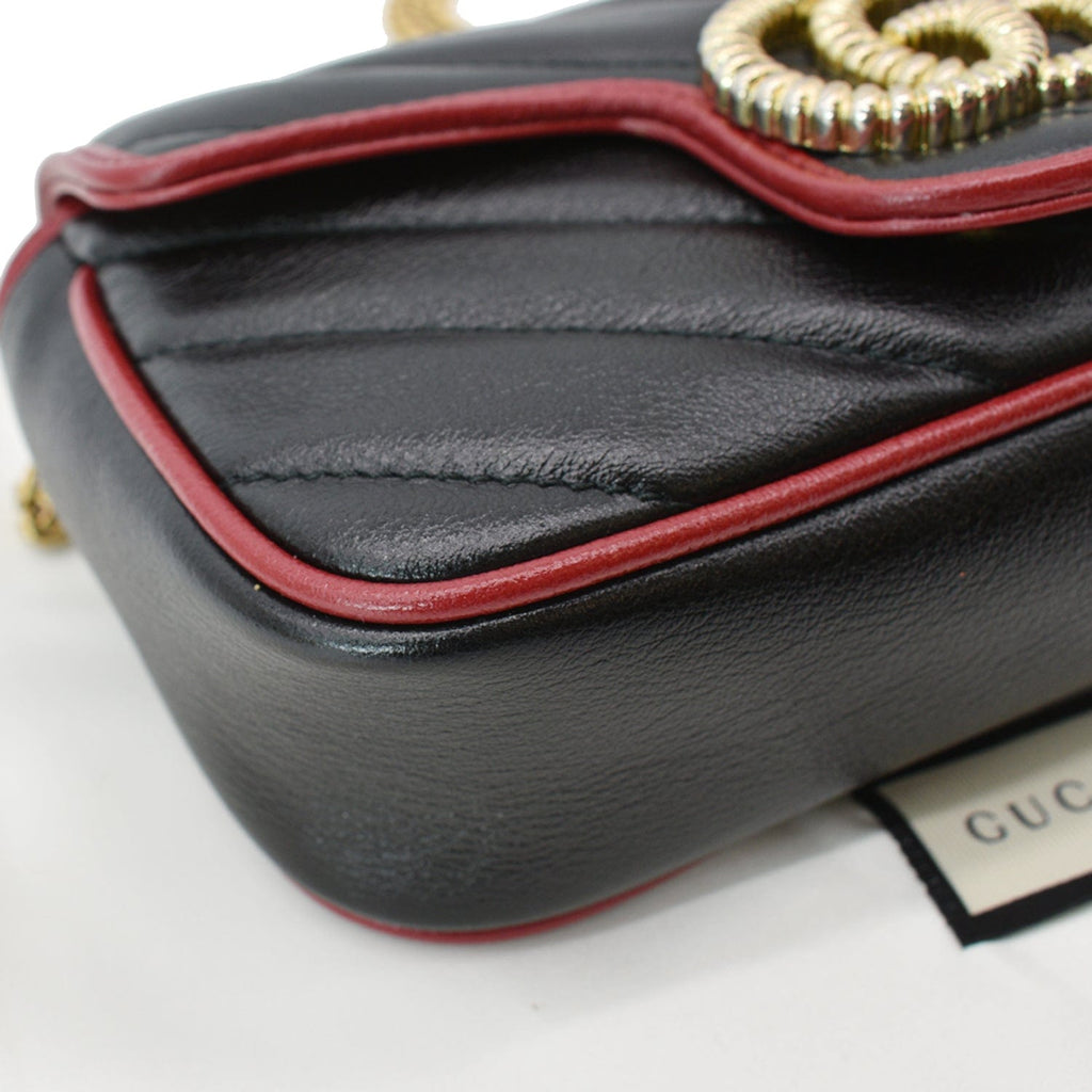 GUCCI Gucci Marmont Mini MatelassÃ© Leather Shoulder Crossbody Bag Black/Cerise 574969