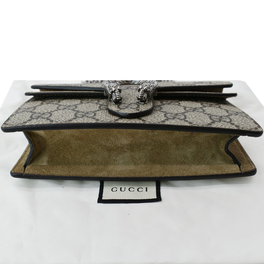 GUCCI Dionysus Super Mini Gucci Supreme Canvas Crossbody Bag Taupe 476432