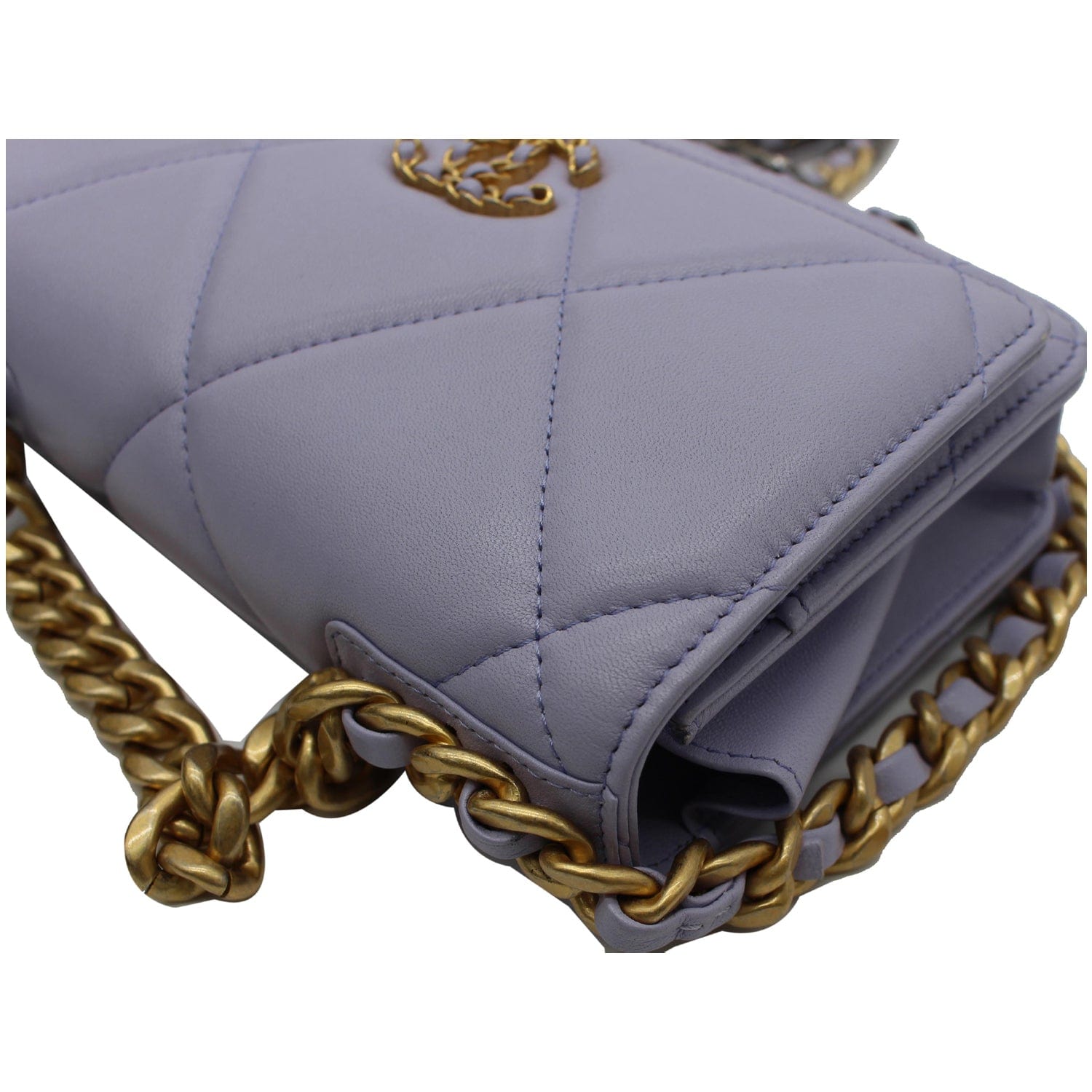Chanel 19 CC WOC Leather Wallet On Chain Crossbody Bag Light Lavender