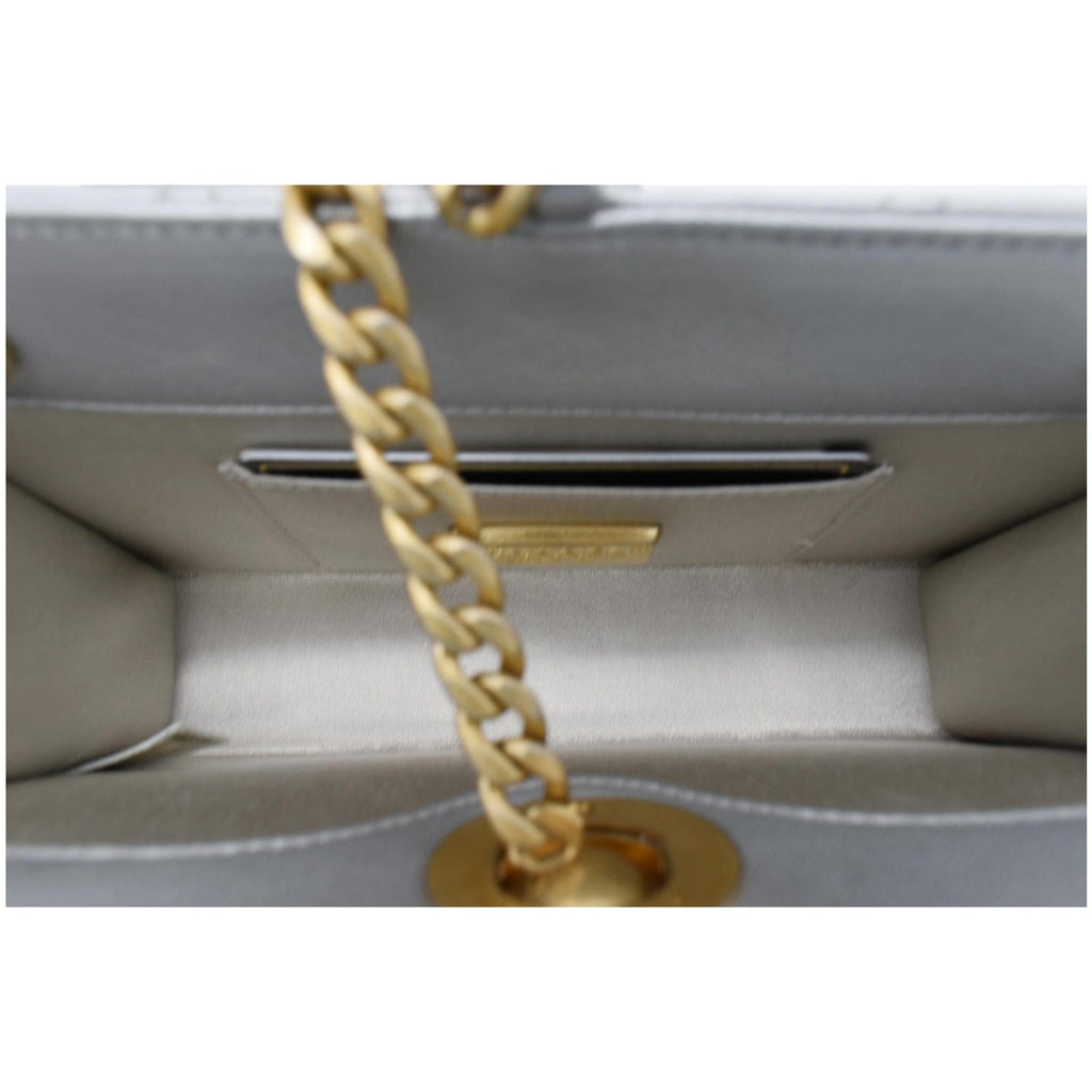 Chanel By The Sea Quilted  Leather Clutch Wallet Metallic Silver