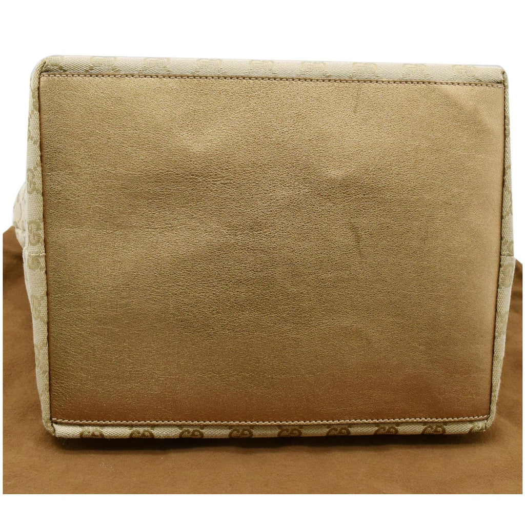 GUCCI Sherry Gucci Canvas Leather Tote Bag Beige 131231