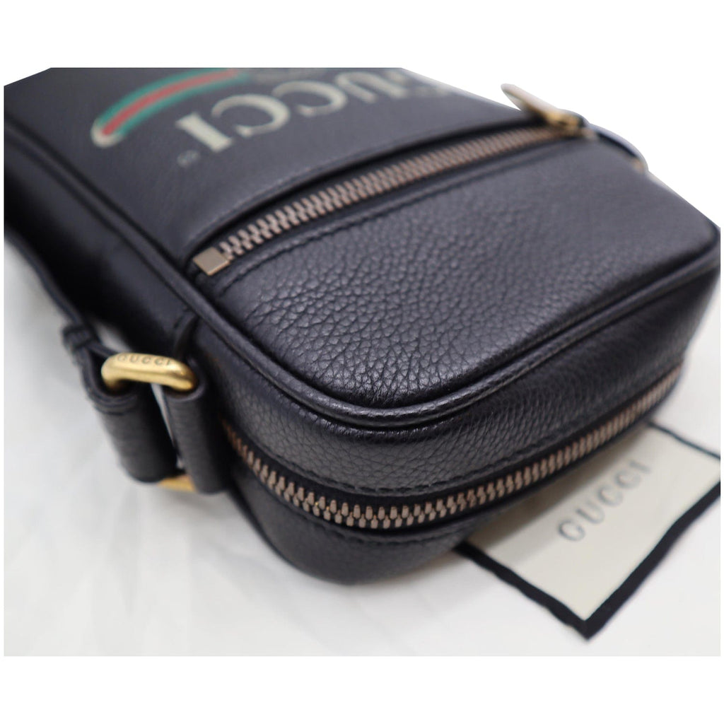 GUCCI Logo Grained  Leather Messenger Bag Black 574803