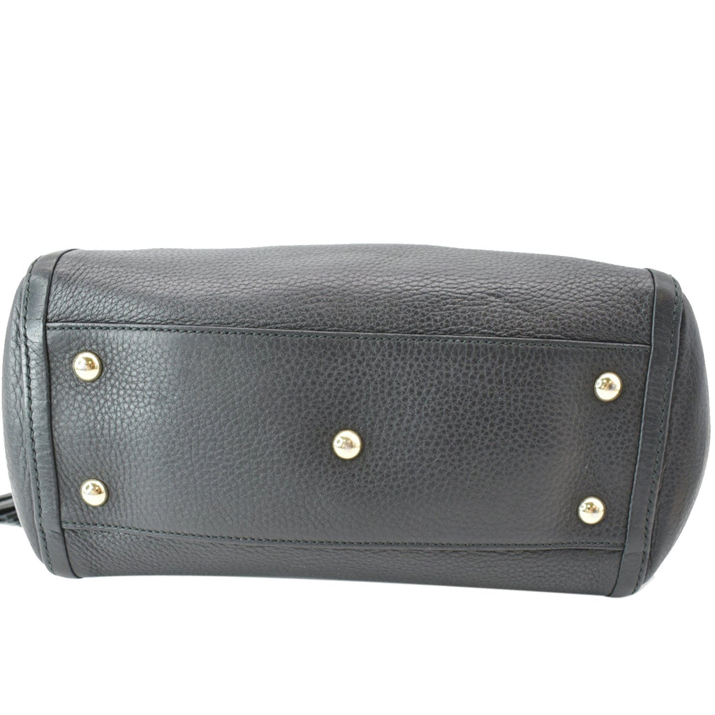 GUCCI Soho Tassel Pebbled Leather Top Handle Crossbody Bag Black 369176
