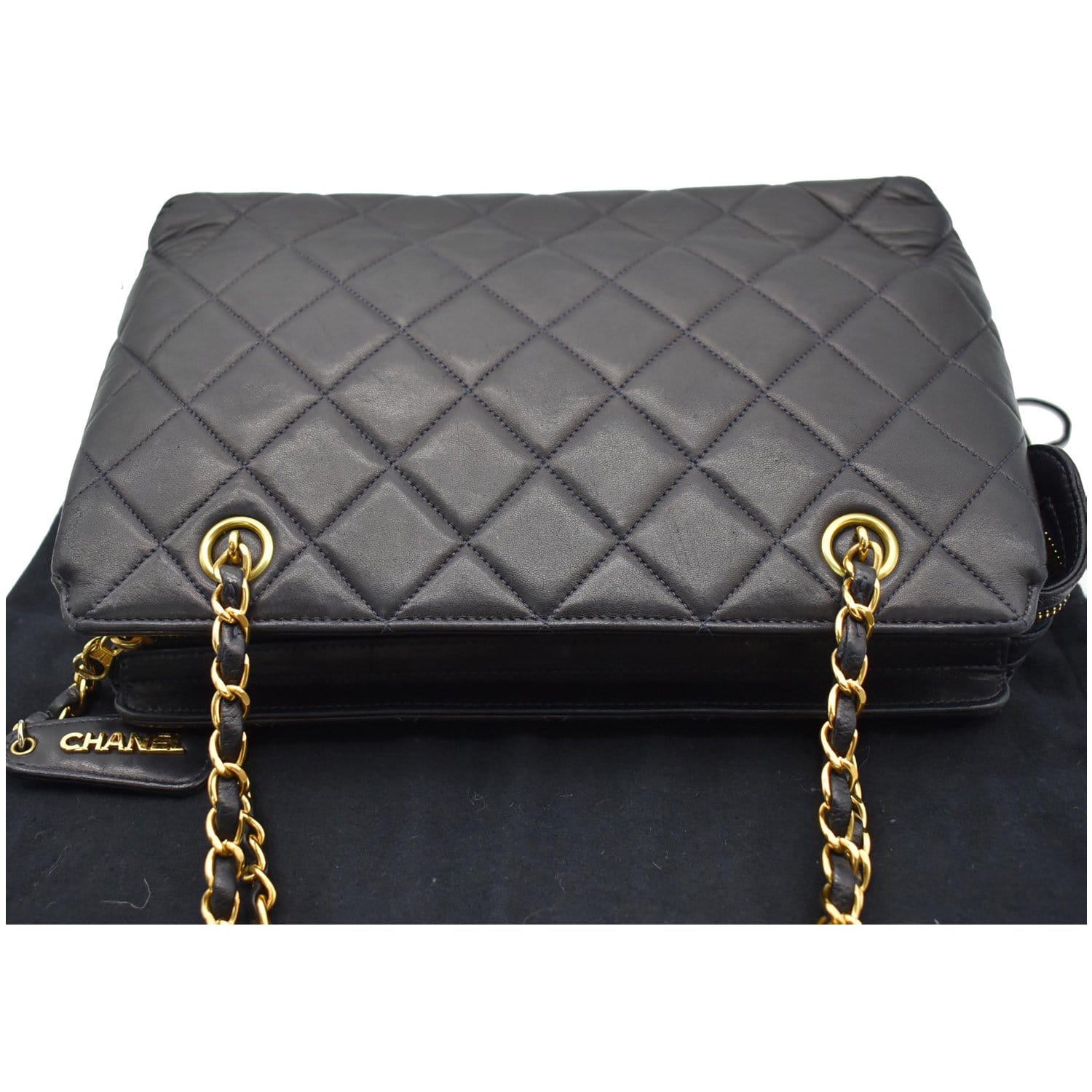 Chanel  Quilted Leather Chain Handle Tote Bag Black