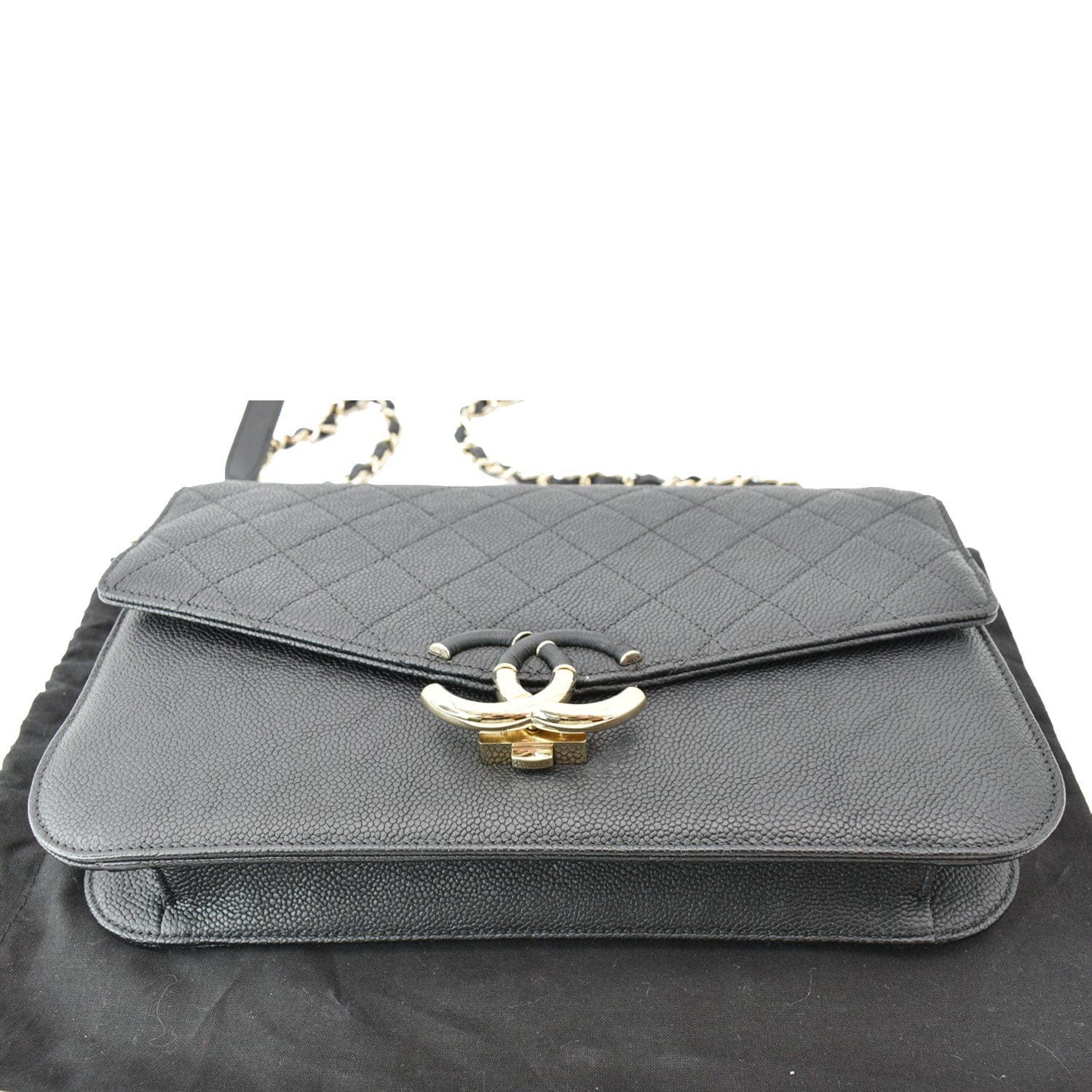 Chanel Thread Around Caviar Leather Chain Flap Crossbody Bag Black