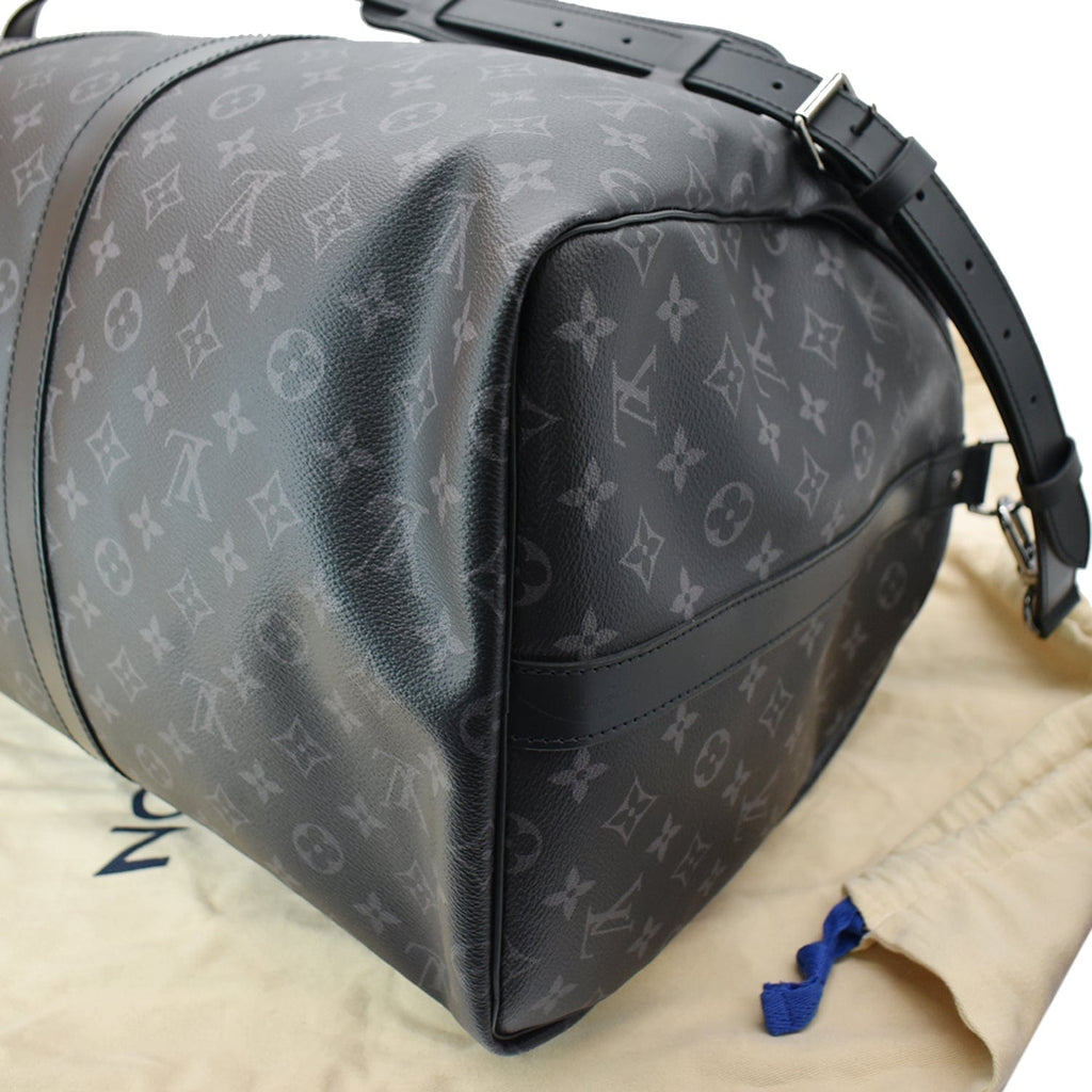 LOUIS VUITTON Keepall 55 Bandouliere Monogram Eclipse Travel Bag Black