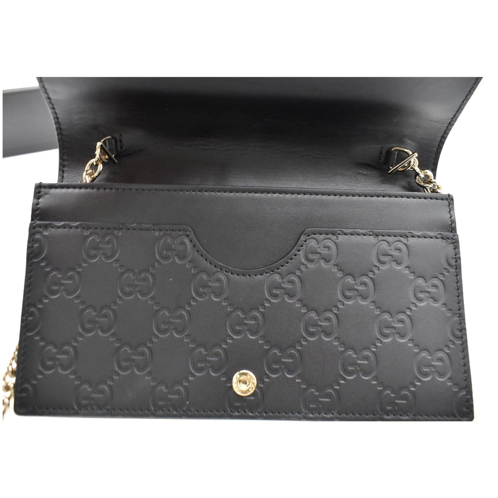GUCCI Bow Leather Chain Wallet Black 431408