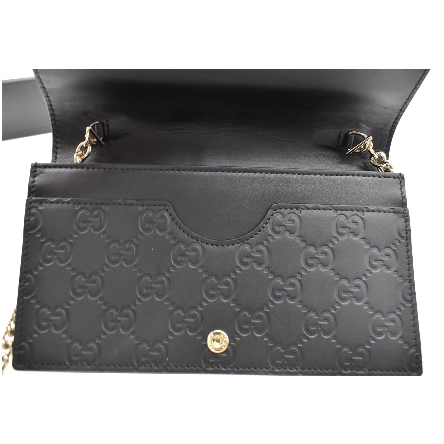 GUCCI Bow Leather Chain Wallet Black 431408