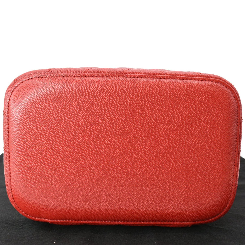 Chanel Caviar Leather Quilted Large Cosmetic Vanity Pouch Red