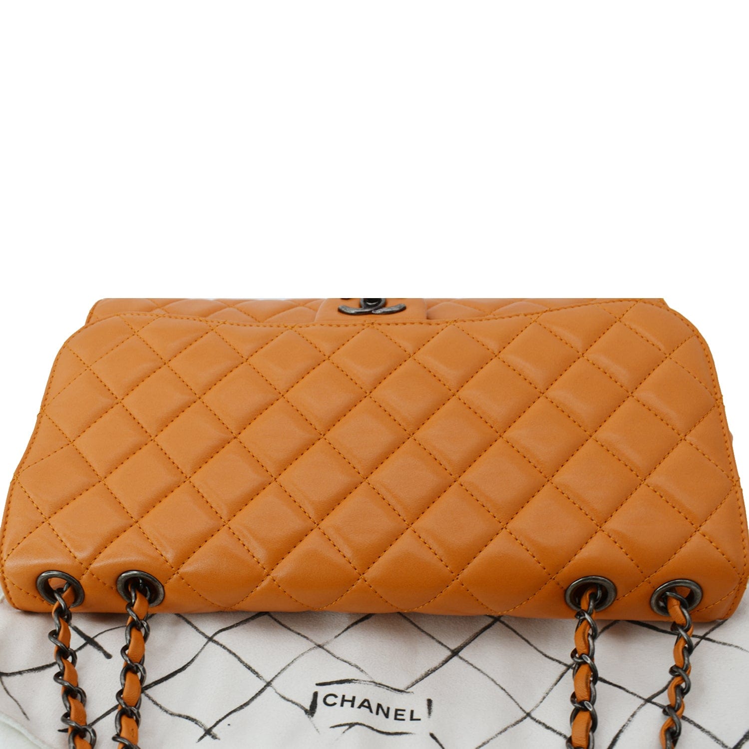 Chanel Classic Flap Drawstring Quilted  Leather Shopper Shoulder Bag Orange - Hot Deals