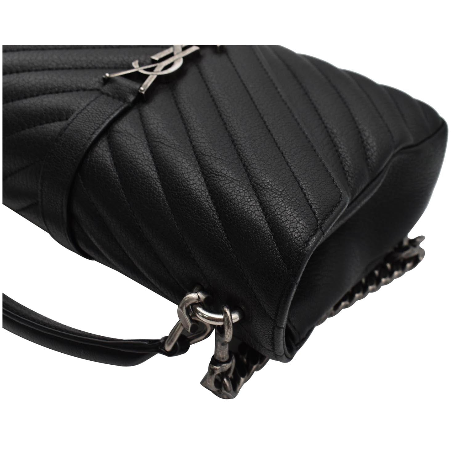 YVES SAINT LAURENT College Medium Monogram Chevron Leather Crossbody Bag Black