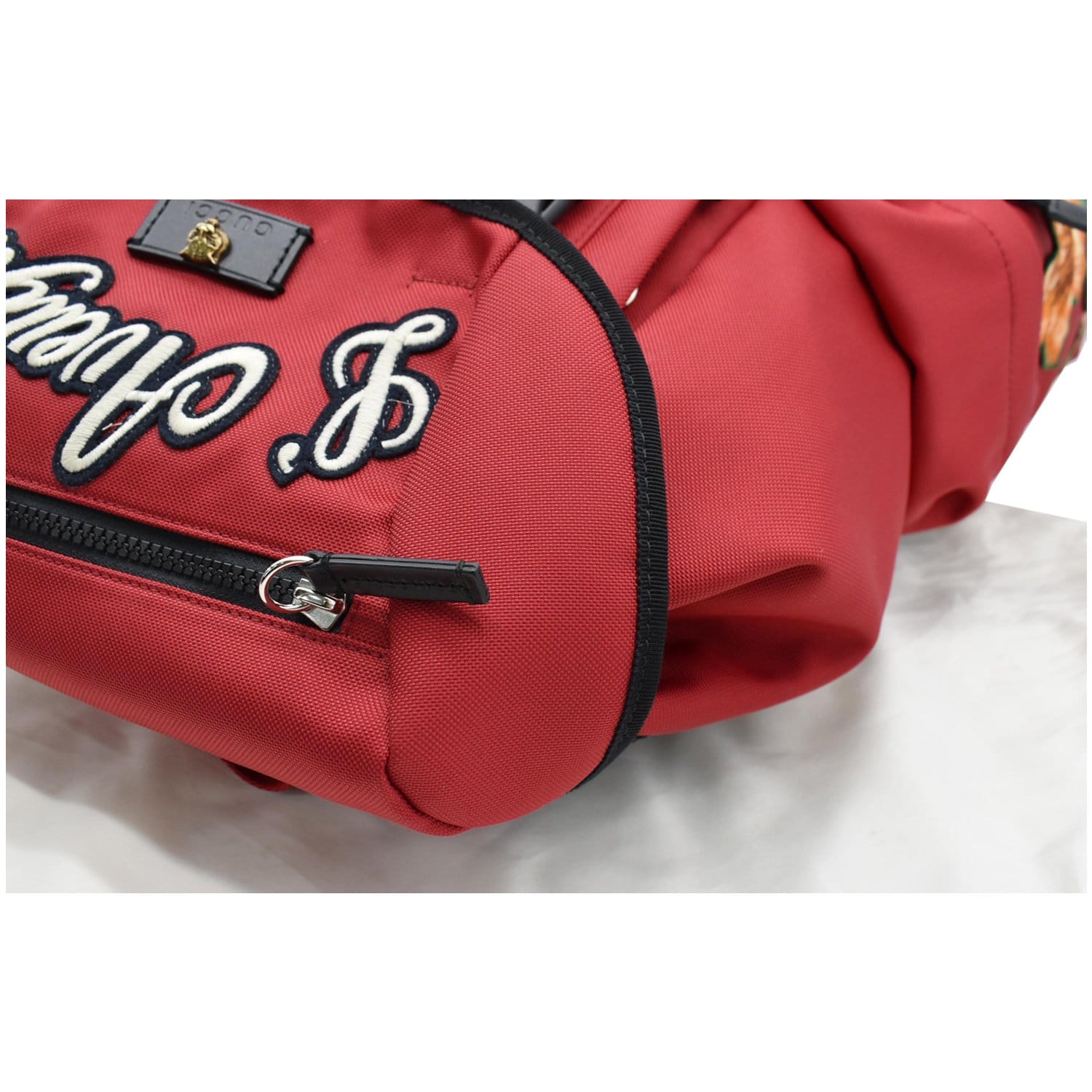 GUCCI L'Aveugle Par Amour Embroidered Nylon Double Buckle Backpack Red 429037