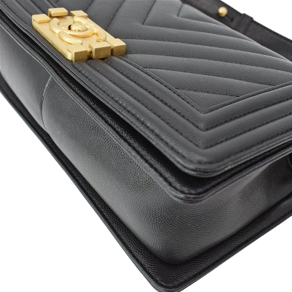 Chanel Medium Boy Flap Chevron Leather Shoulder Bag Black