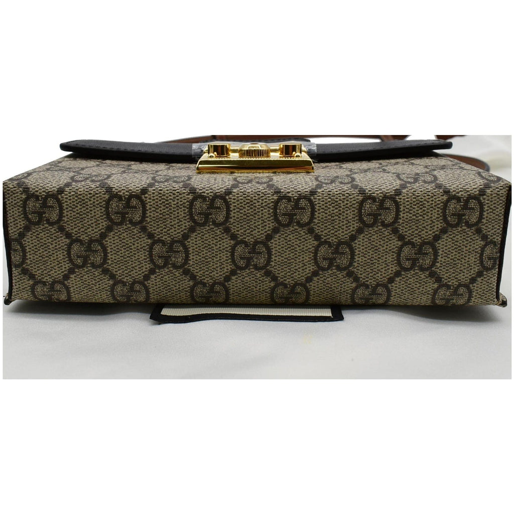 GUCCI Padlock Mini Gucci Supreme Canvas Top Handle Crossbody Bag Beige 652683