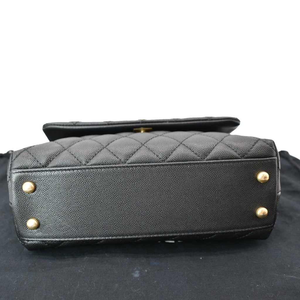 Chanel Coco Mini Top Lizard Handle Caviar Leather Shoulder Bag Black