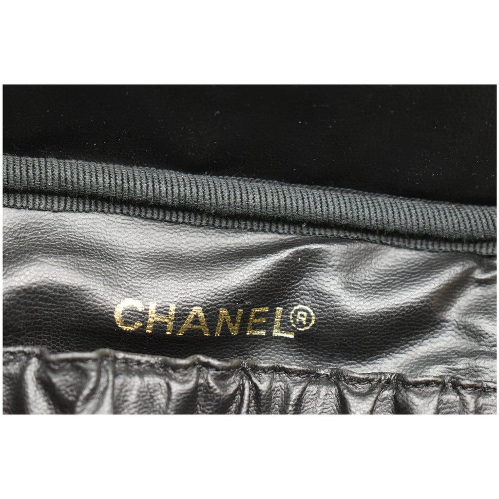 Chanel  Vanity Case Leather Chain Cosmetic Bag Black
