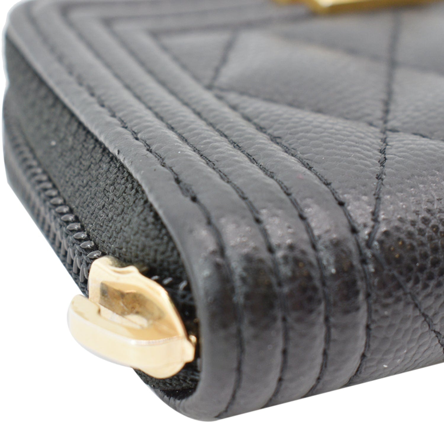 Chanel Boy Small Zipped Quilted Caviar Coin Purse Wallet Black