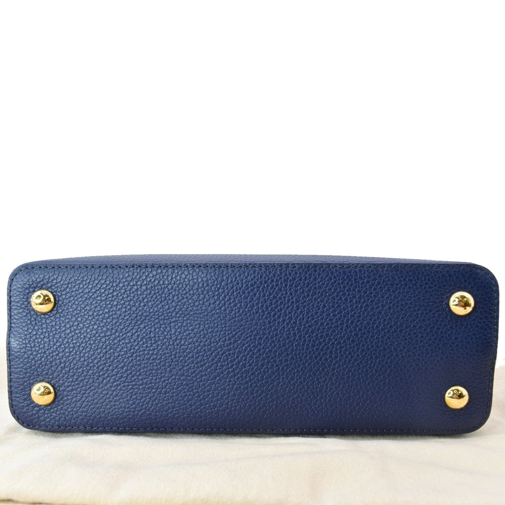 LOUIS VUITTON Capucines MM Taurillon Python Leather Satchel Bag Blue