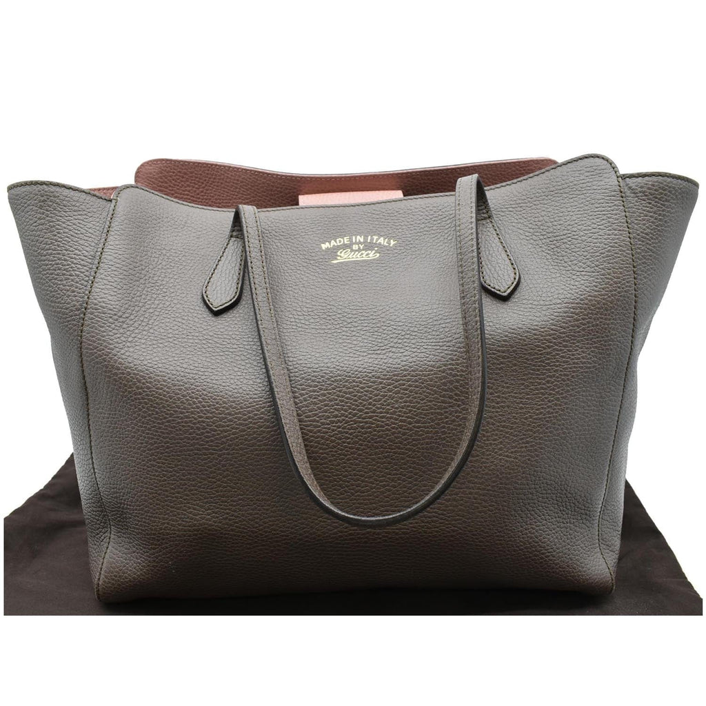 GUCCI Swing Pebbled  Leather Tote Bag Taupe 354397