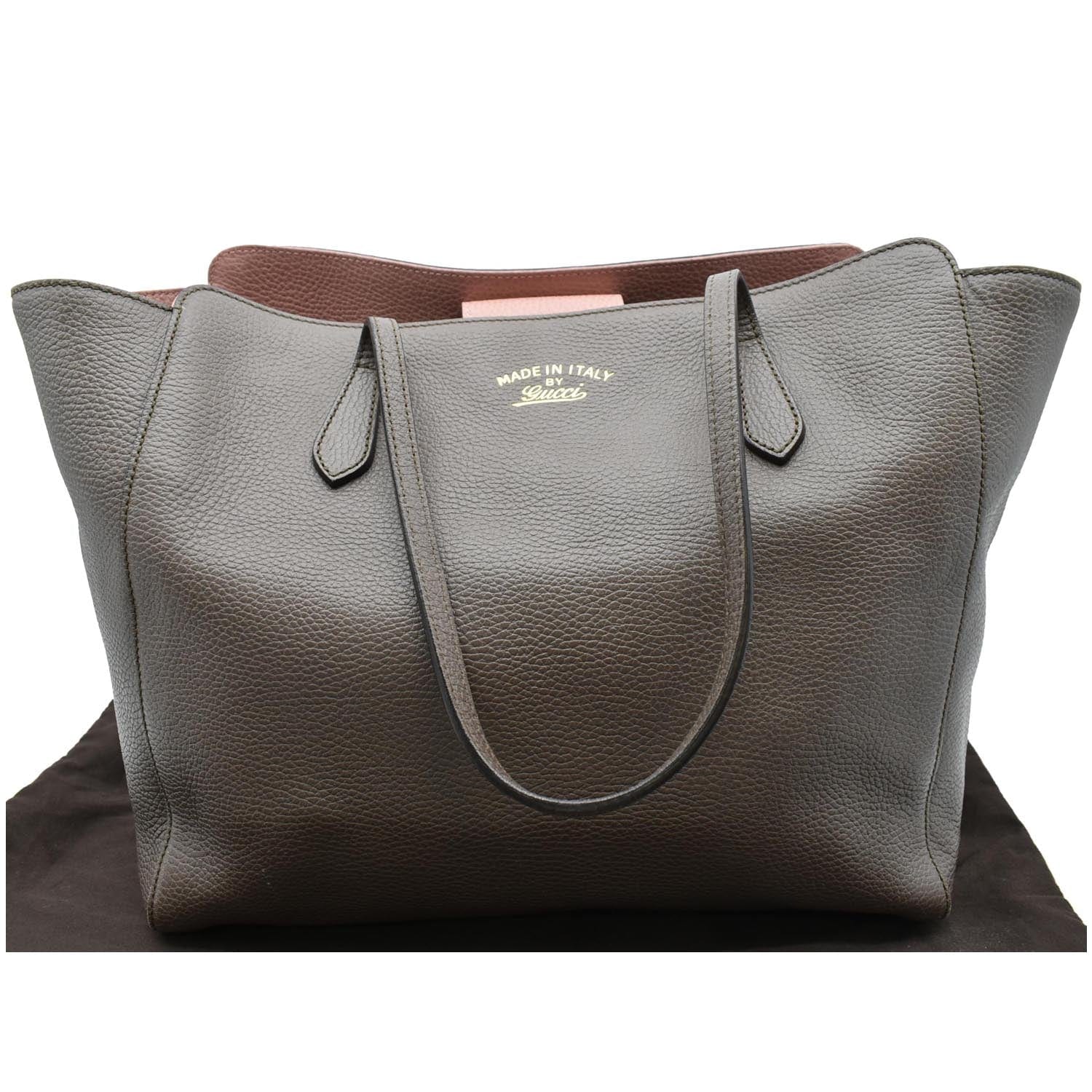 GUCCI Swing Pebbled  Leather Tote Bag Taupe 354397