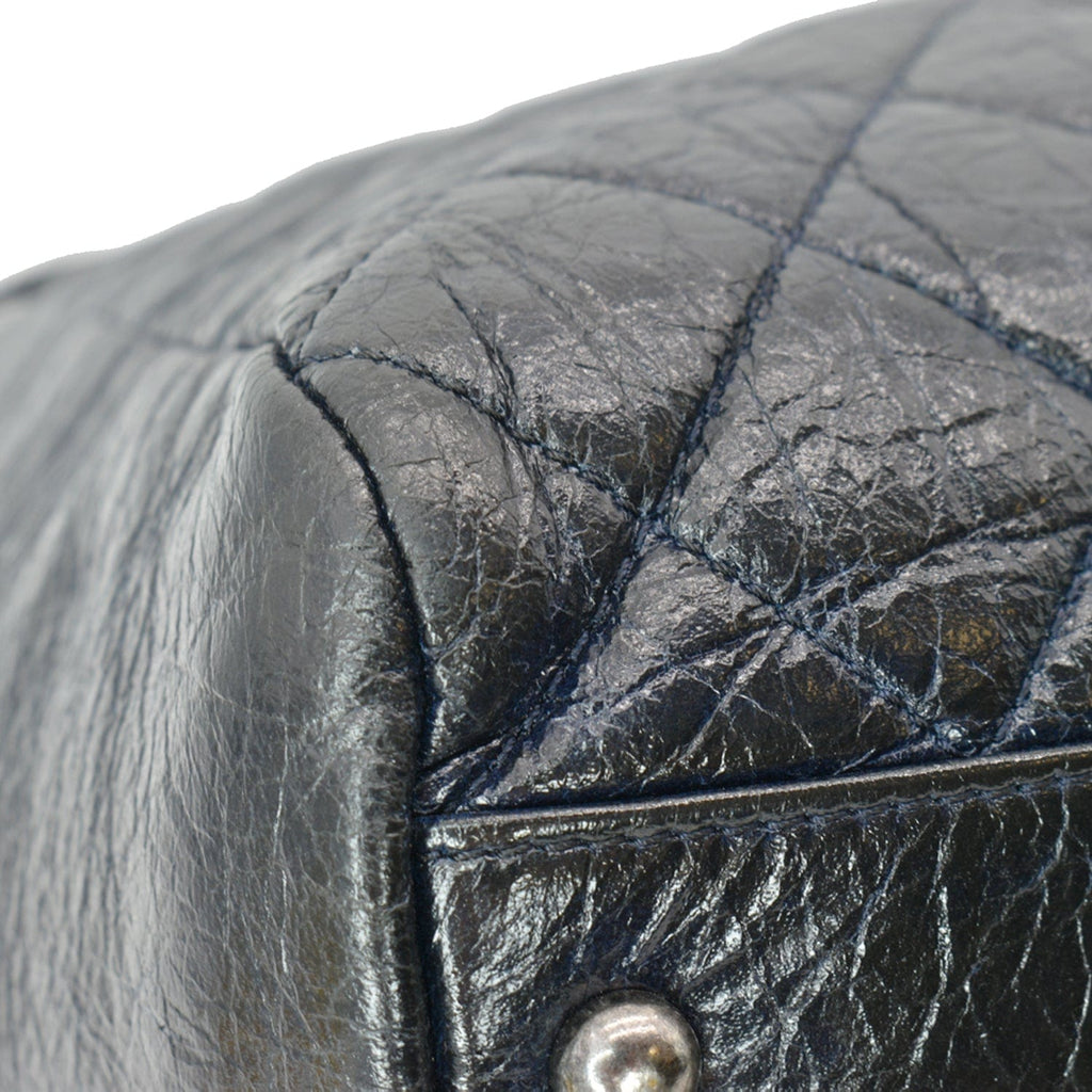 Chanel Glazed Aged  Distressed Tote Shoulder Bag Blue
