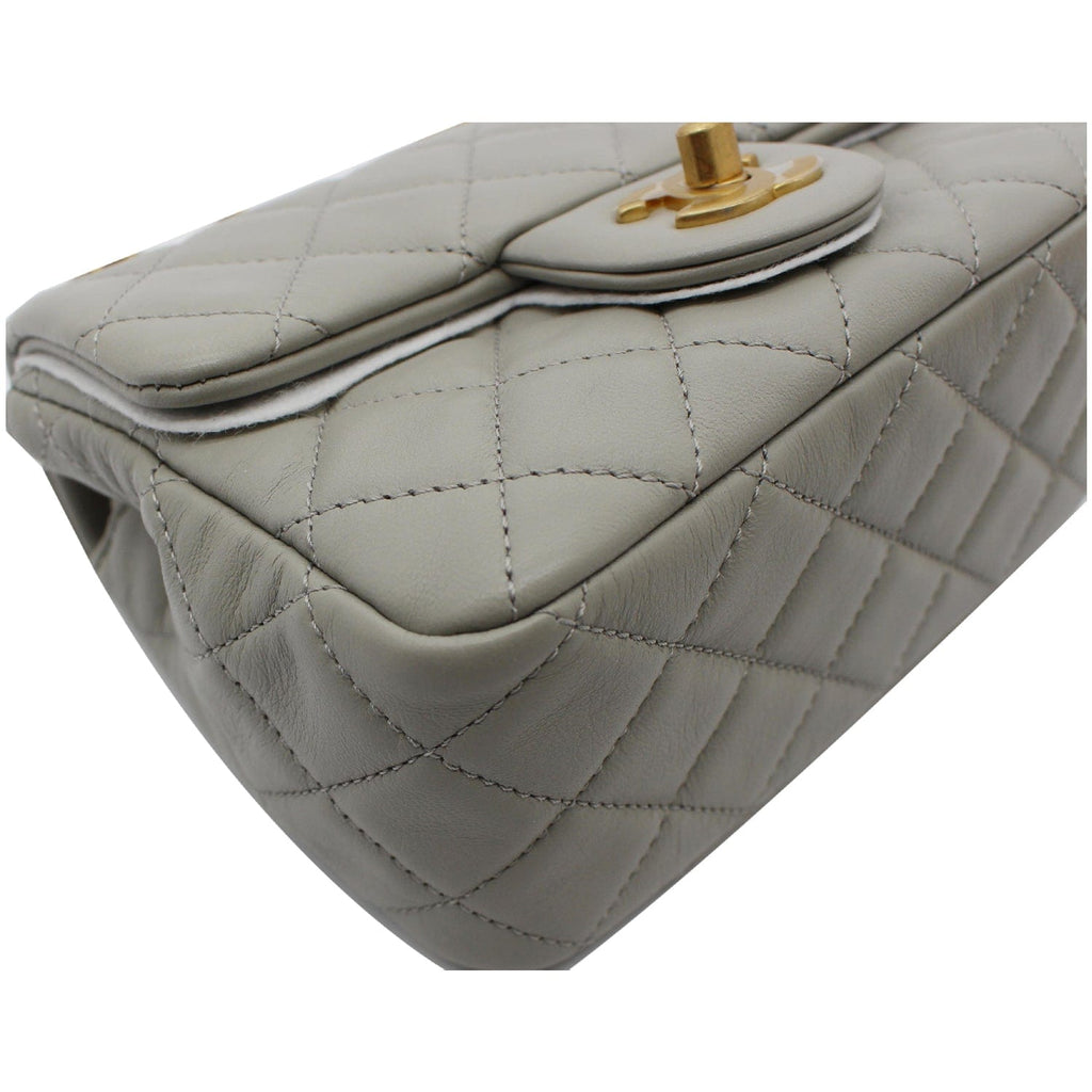 Chanel CC Pearl Crush Mini Flap Quilted  Leather Shoulder Bag Light Grey