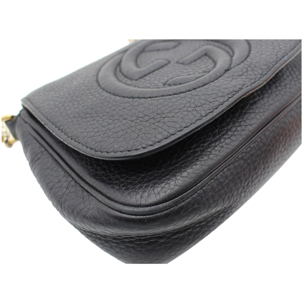 GUCCI Gucci Soho Pebbled Leather Chain Shoulder Bag Black 323190