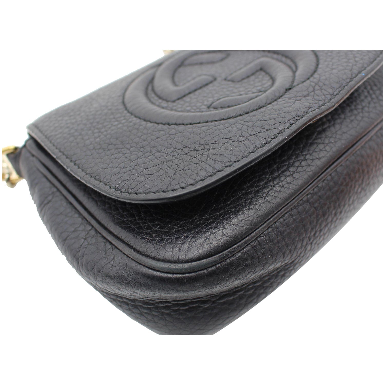 GUCCI Gucci Soho Pebbled Leather Chain Shoulder Bag Black 323190