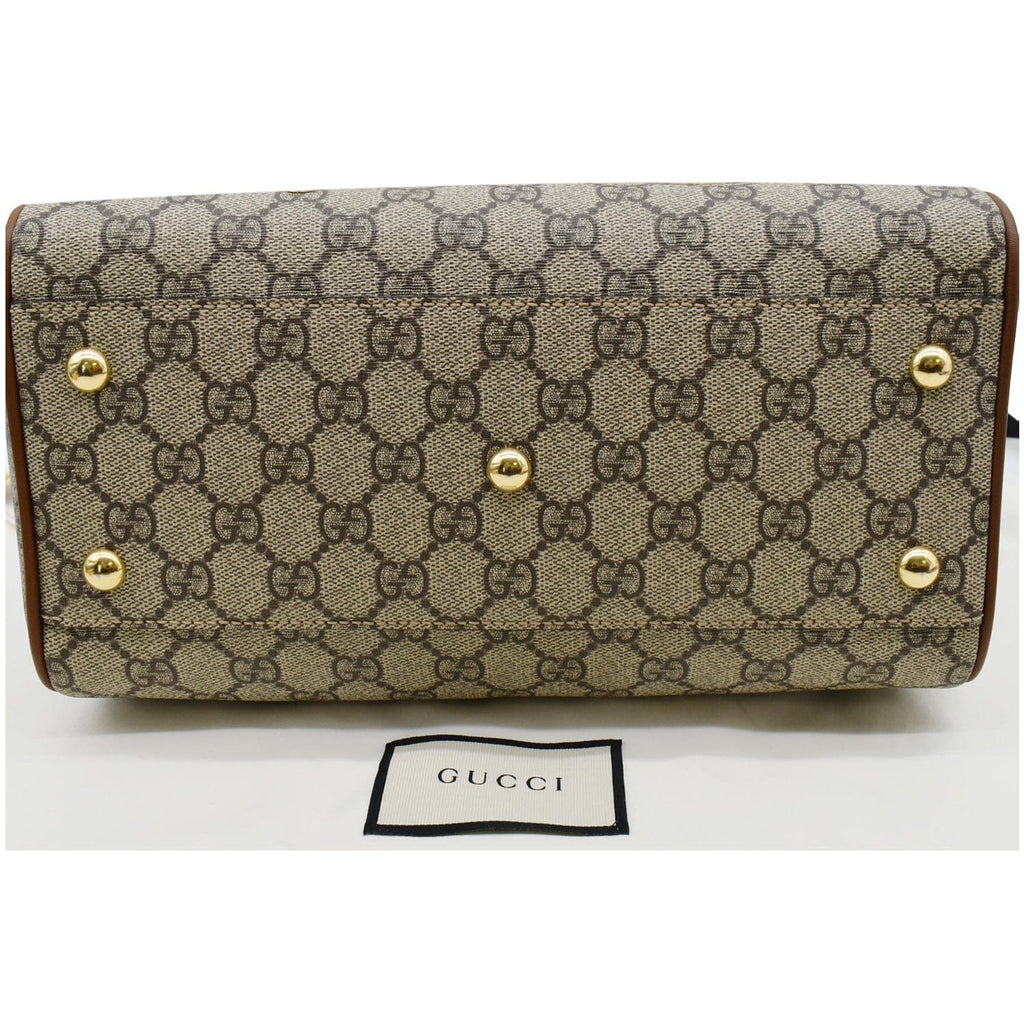 GUCCI Blind for Love Embroidered Gucci Supreme Canvas Boston Bag Maple Brown 409529