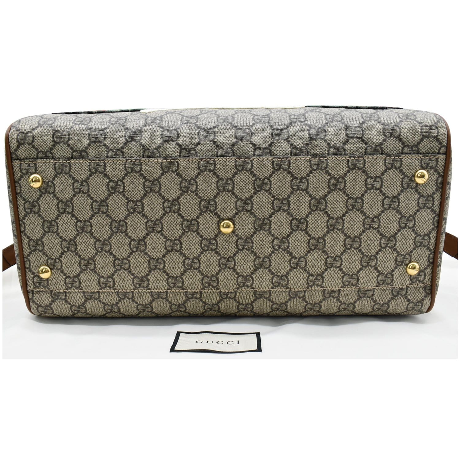 GUCCI Blind for Love Embroidered Gucci Supreme Canvas Boston Bag Maple Brown 409527