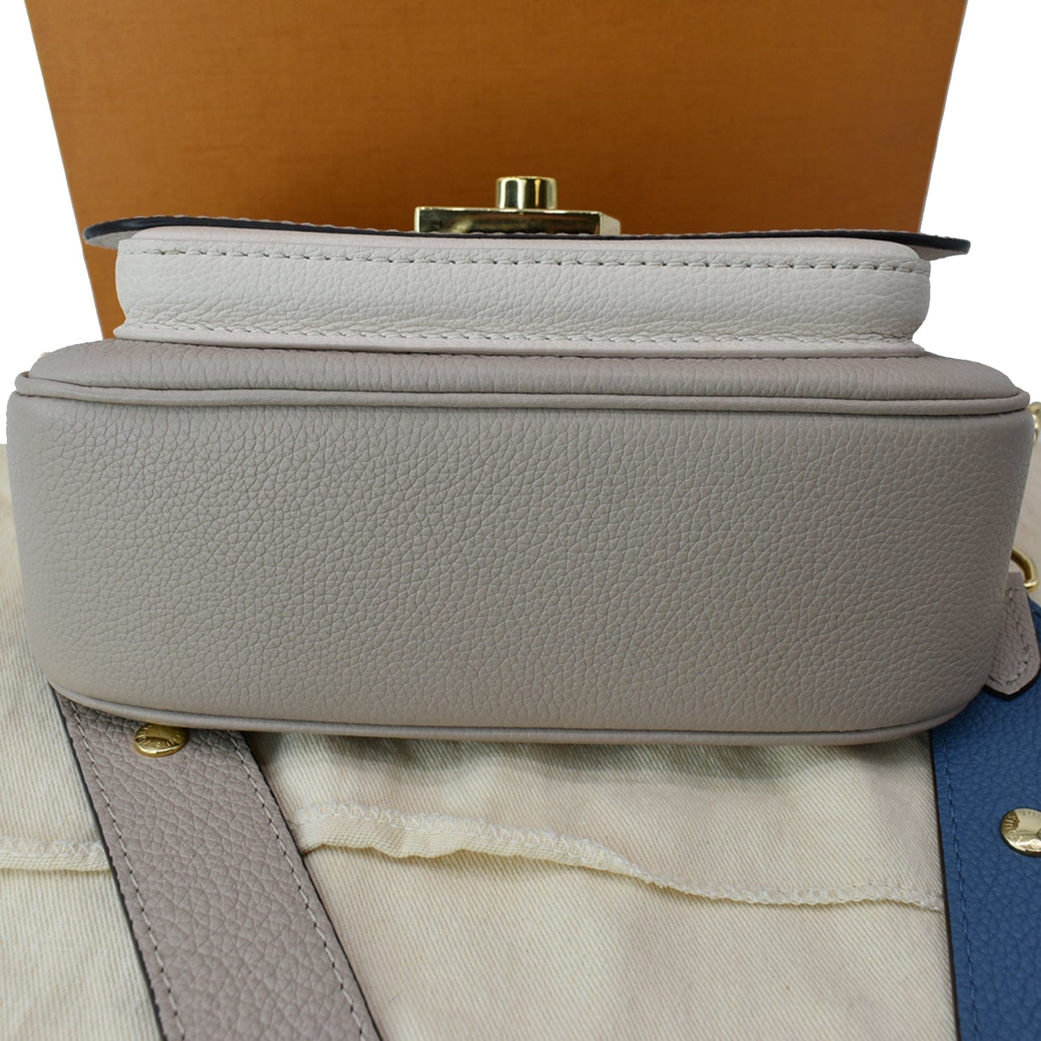 LOUIS VUITTON Lockme Tender Grained  Leather Shoulder Bag Greige