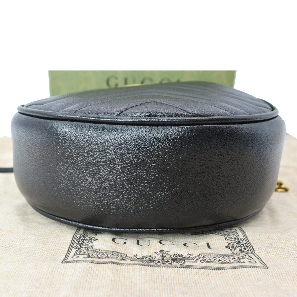 GUCCI Gucci Marmont Mini Round Leather Crossbody Bag Black 550154