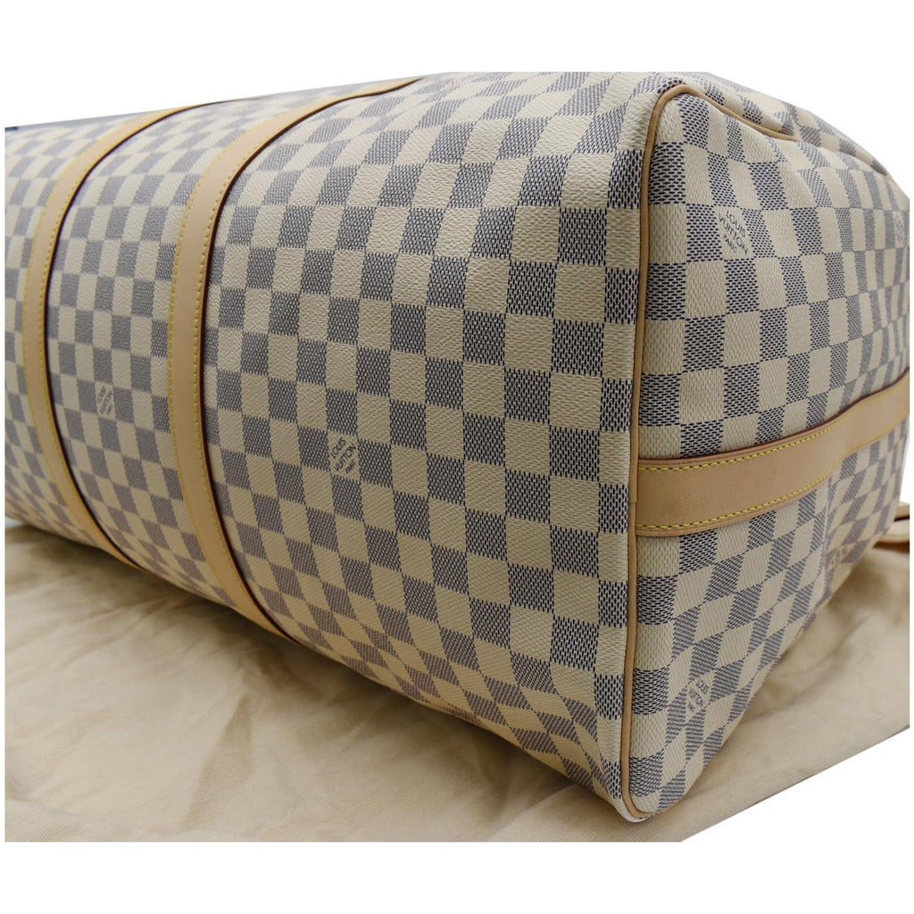LOUIS VUITTON Keepall 55 Bandouliere Damier Azur Travel Bag White