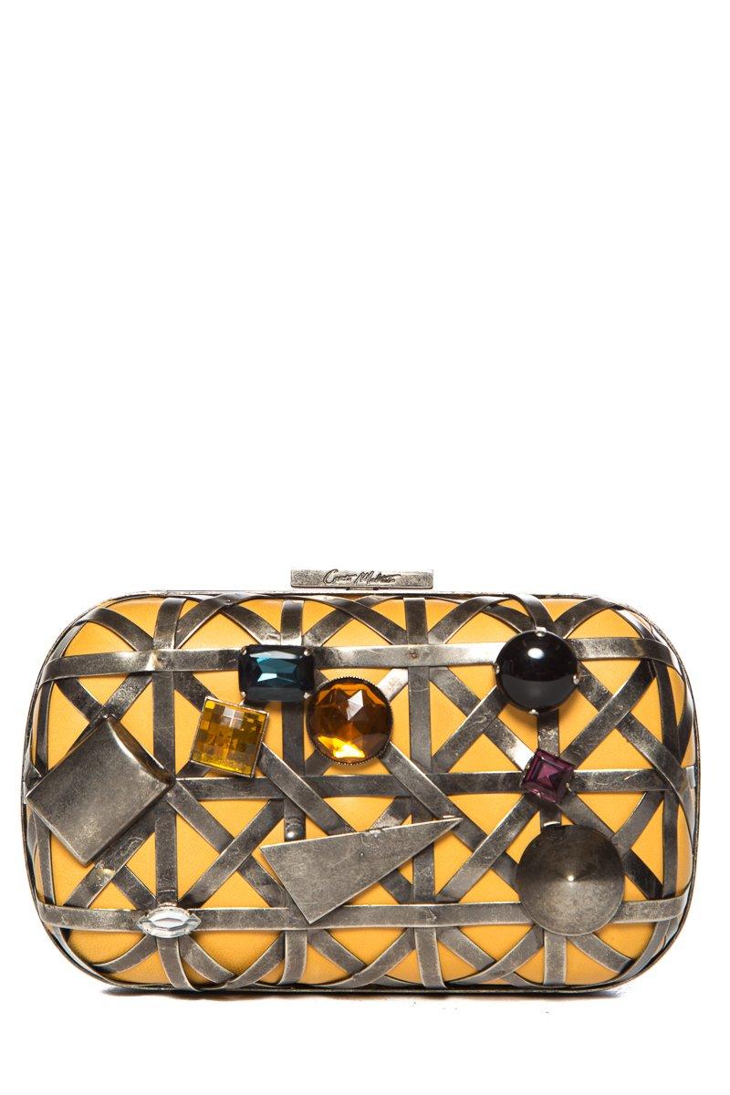 Corto Moltedo Yellow Leather& Crystal Clutch