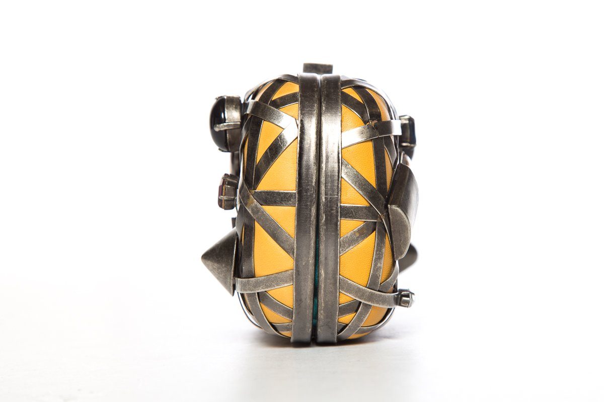 Corto Moltedo Yellow Leather& Crystal Clutch