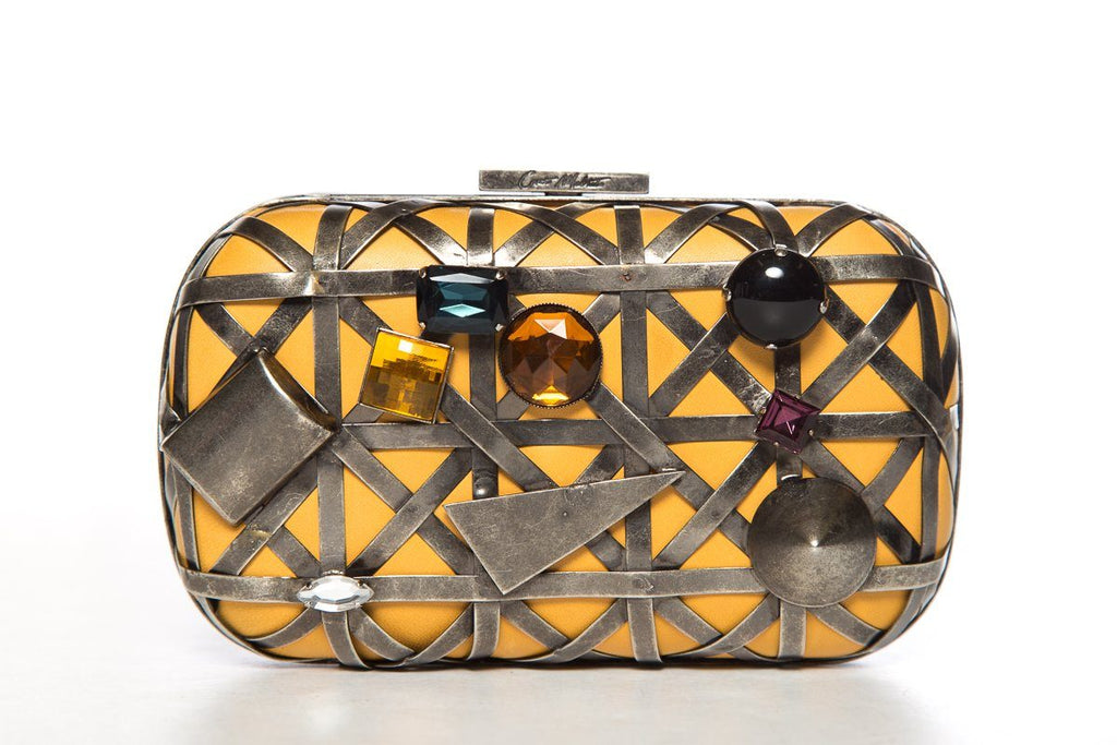 Corto Moltedo Yellow Leather& Crystal Clutch
