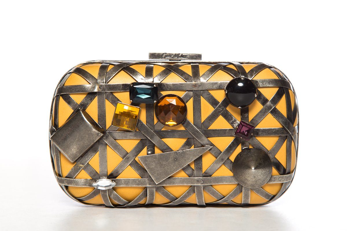 Corto Moltedo Yellow Leather& Crystal Clutch