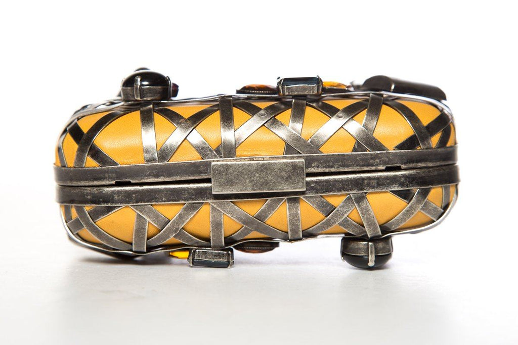 Corto Moltedo Yellow Leather& Crystal Clutch