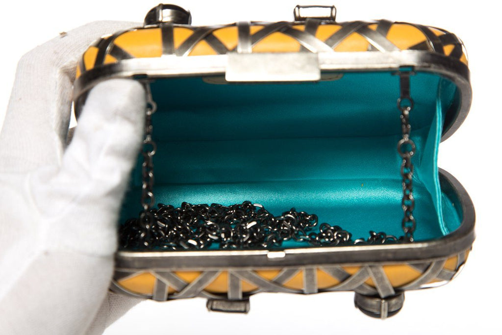 Corto Moltedo Yellow Leather& Crystal Clutch