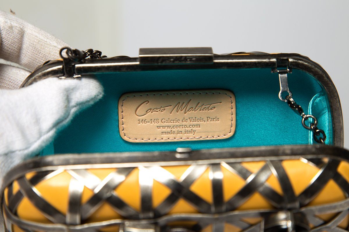 Corto Moltedo Yellow Leather& Crystal Clutch