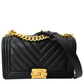 Chanel Medium Boy Flap Chevron Leather Shoulder Bag Black