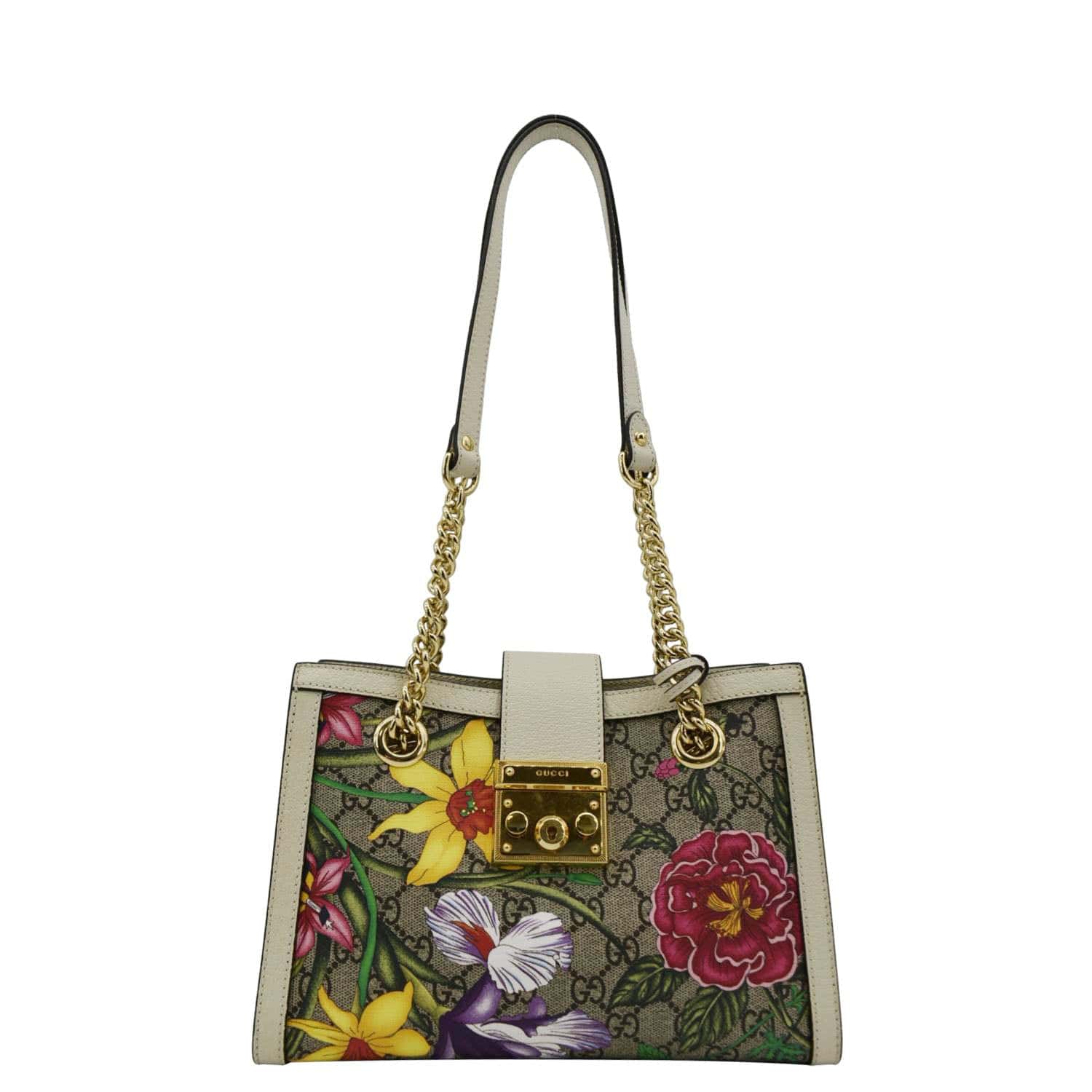 GUCCI Padlock Flora Small Gucci Supreme Canvas Shoulder Bag Beige 498156