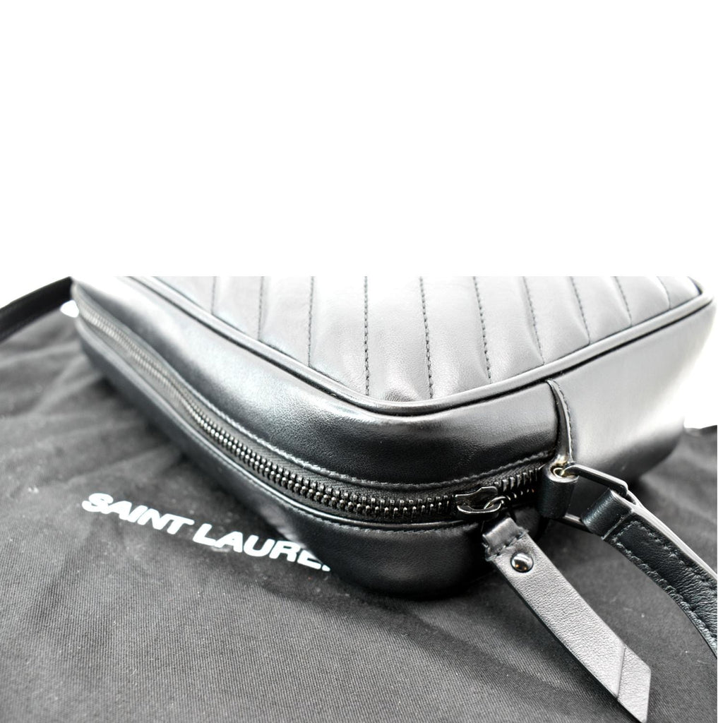 YVES SAINT LAURENT Lou Chevron Leather Camera Crossbody Bag Black