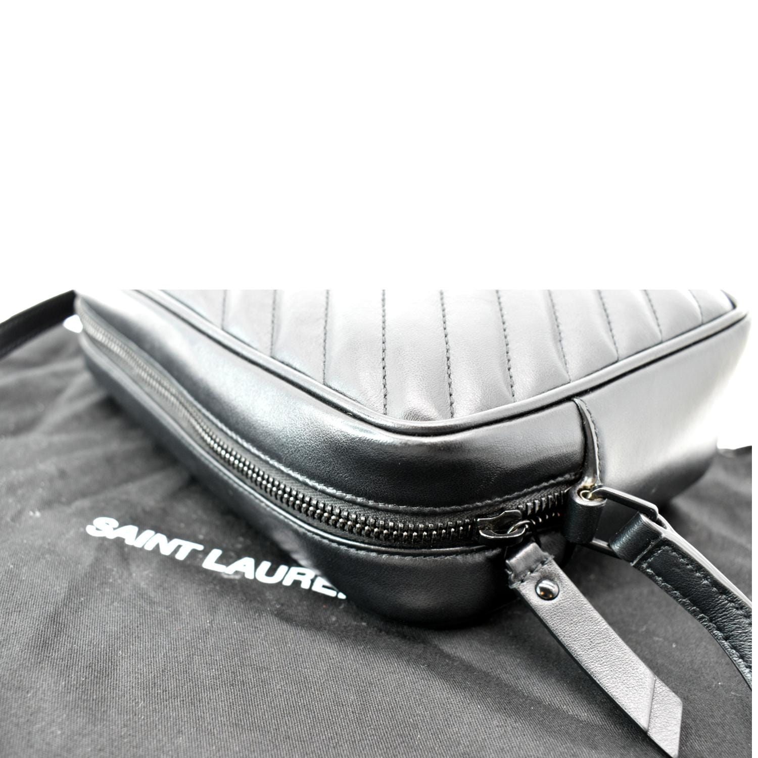 YVES SAINT LAURENT Lou Chevron Leather Camera Crossbody Bag Black