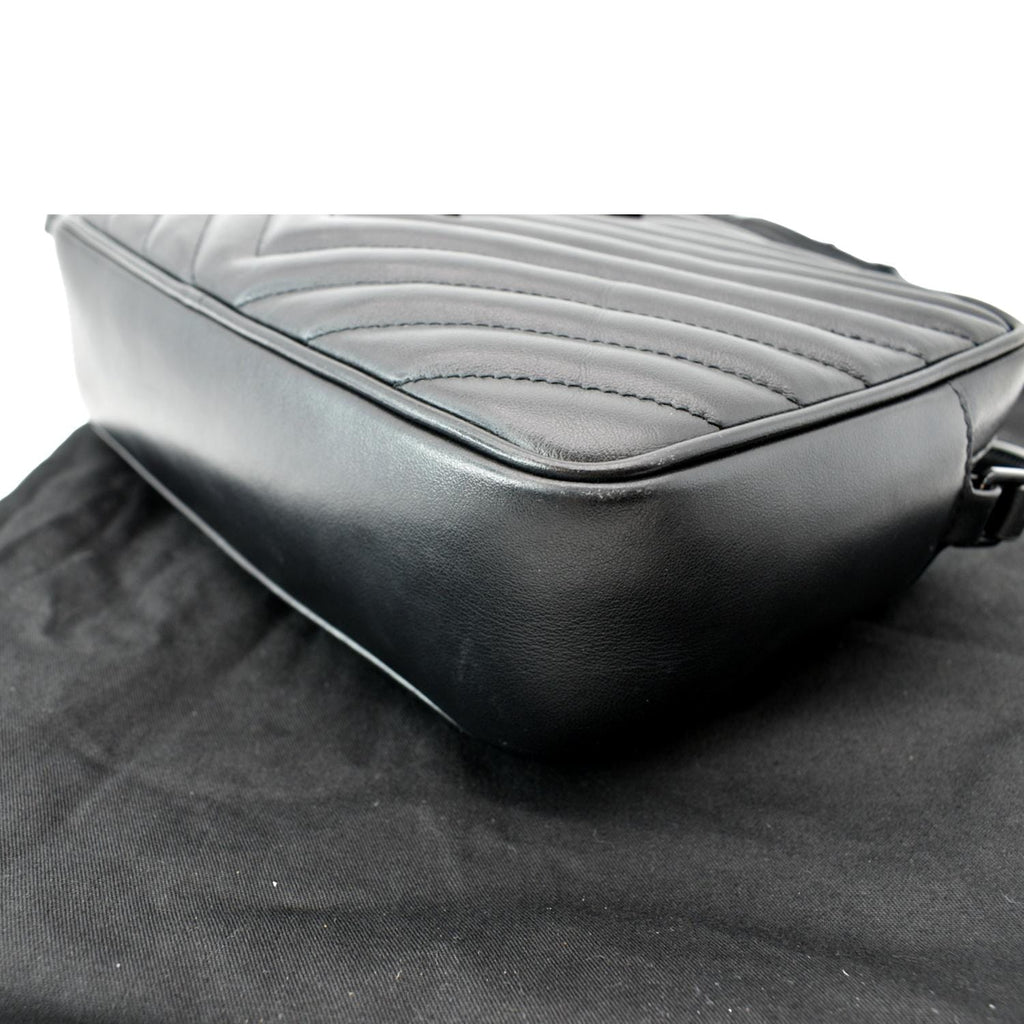 YVES SAINT LAURENT Lou Chevron Leather Camera Crossbody Bag Black