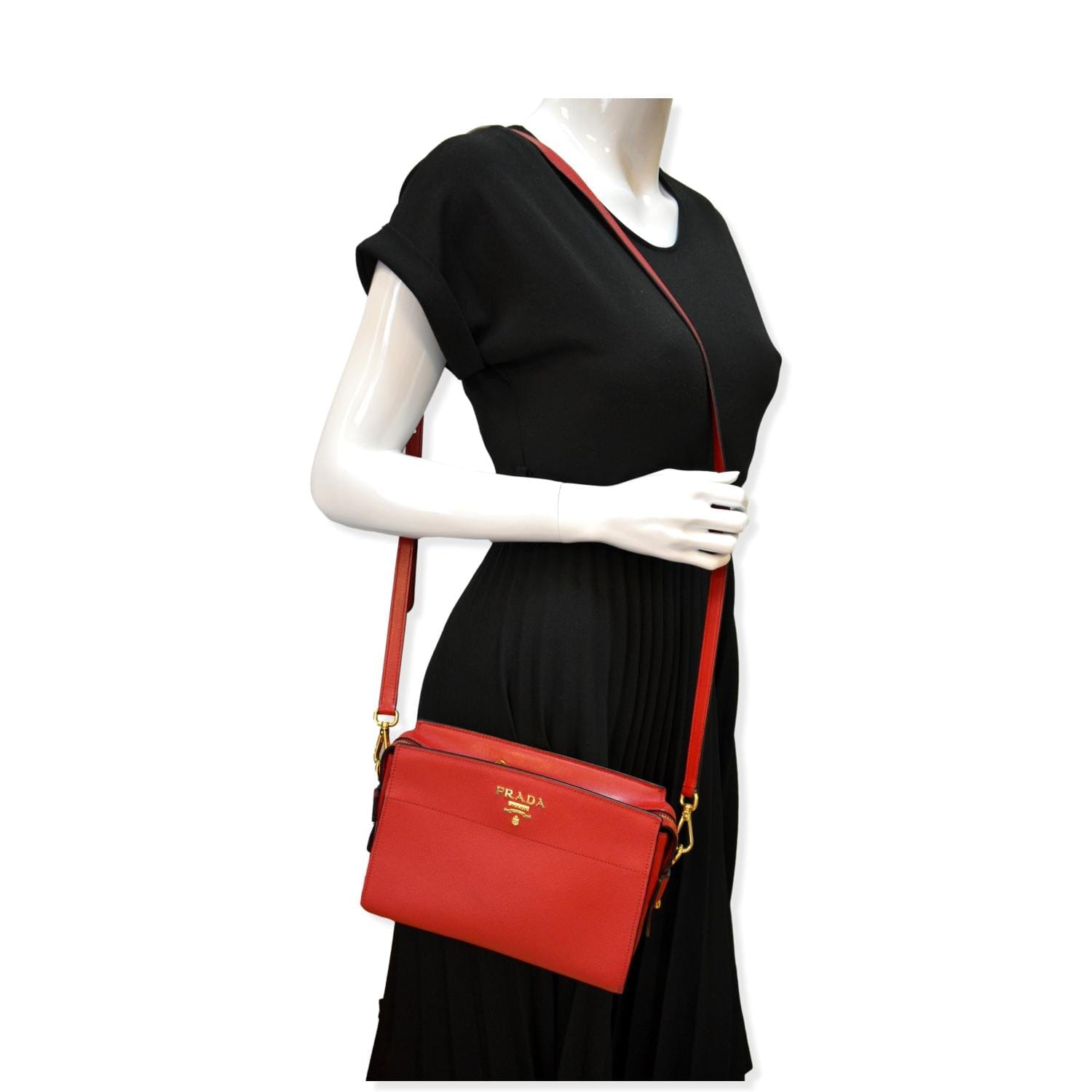 PRADA Saffiano City  Esplanade Crossbody Bag Red