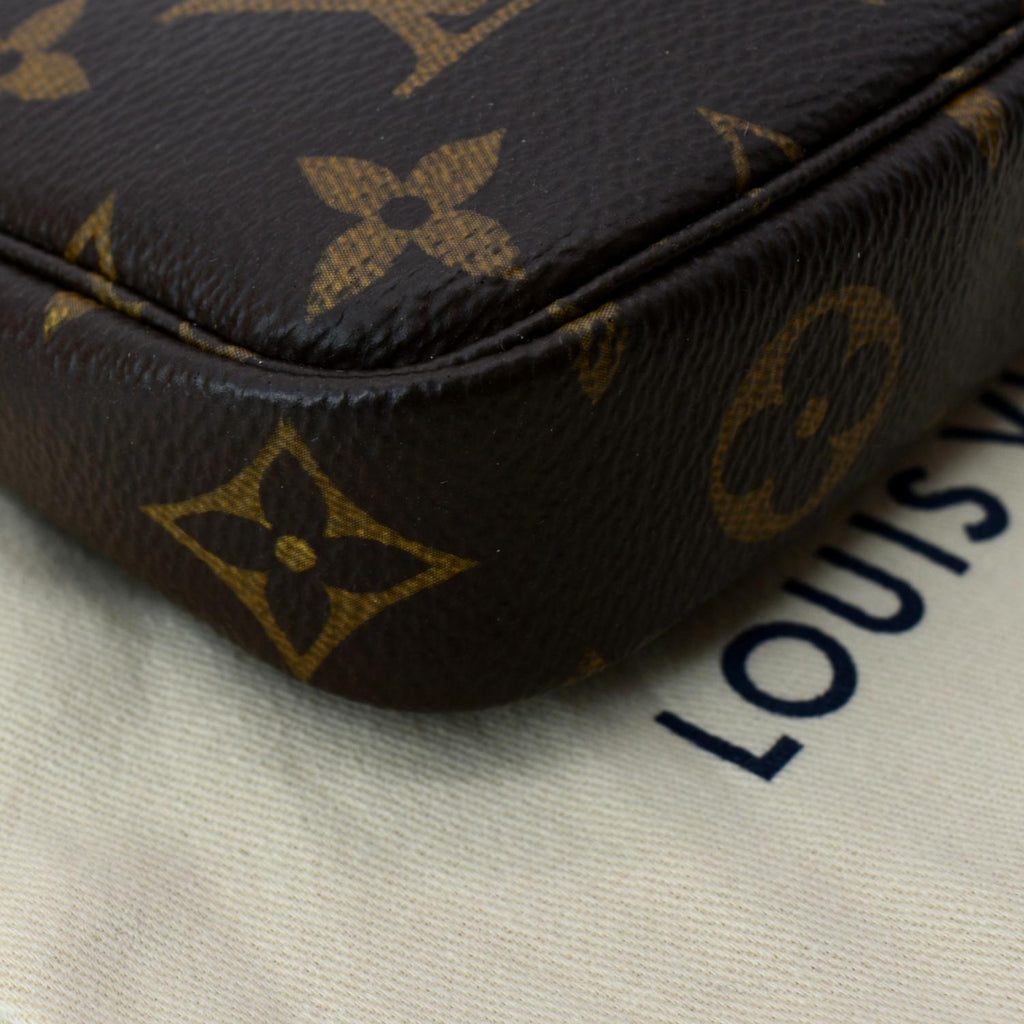 LOUIS VUITTON Mini Pochette Monogram Canvas Accessories Pouch Brown