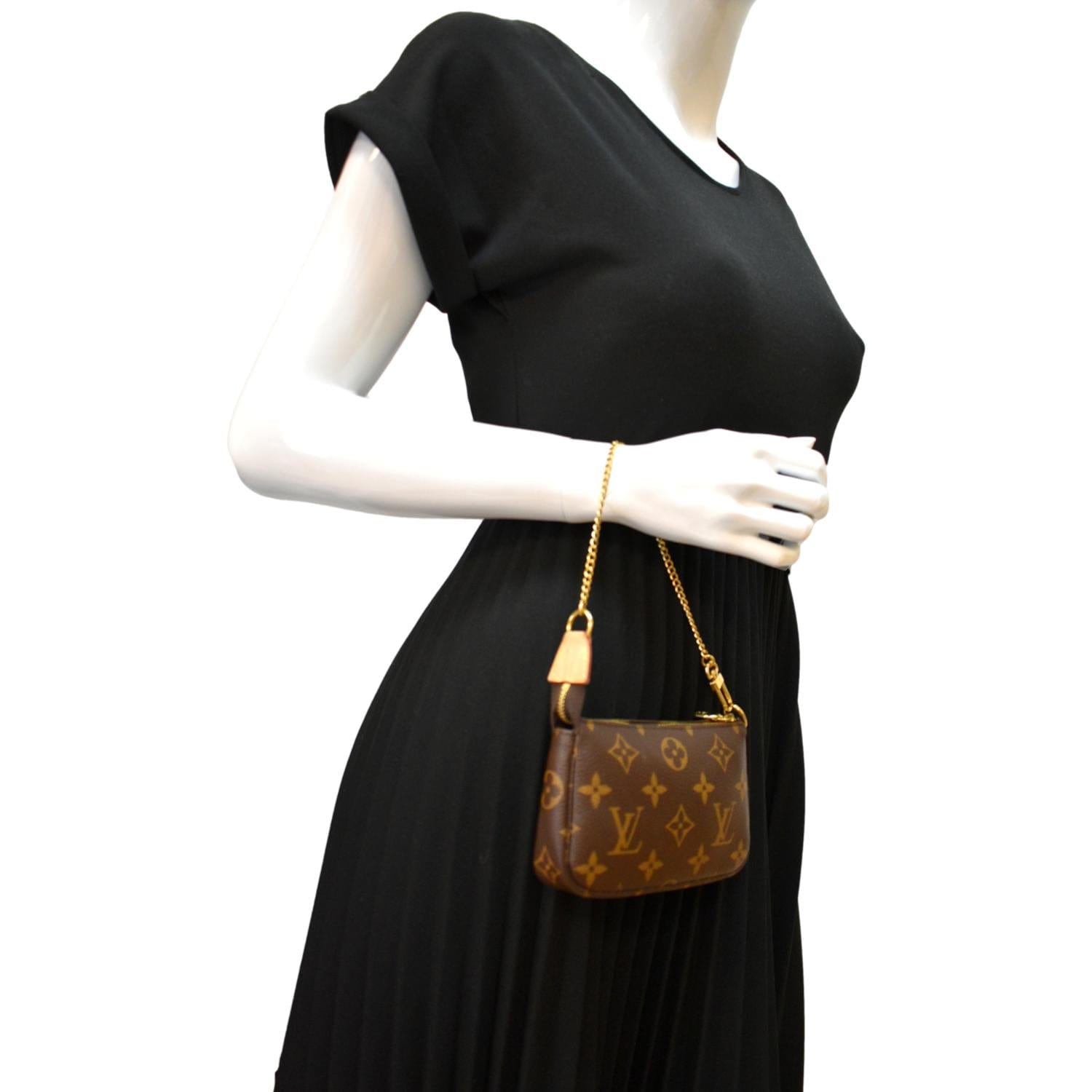 LOUIS VUITTON Mini Pochette Monogram Canvas Accessories Pouch Brown