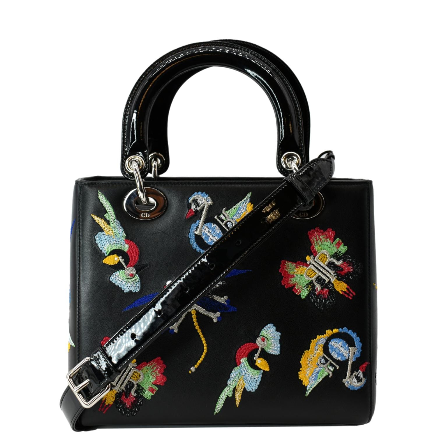 CHRISTIAN DIOR Lady Dior Embroidered  Shoulder Bag Black